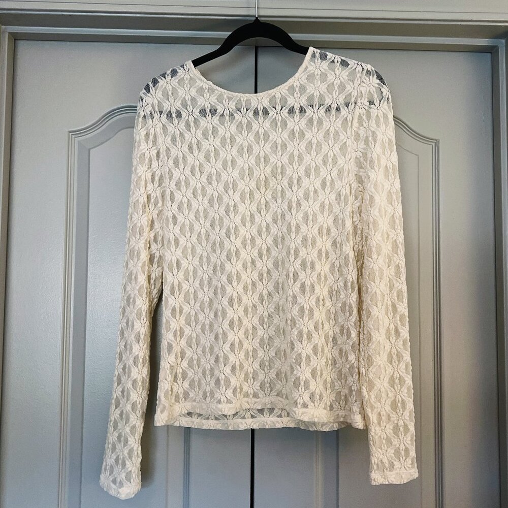 Cream Sheer Layering Long Sleeve Lace Top Romantic Cottagecore Coquette Boho